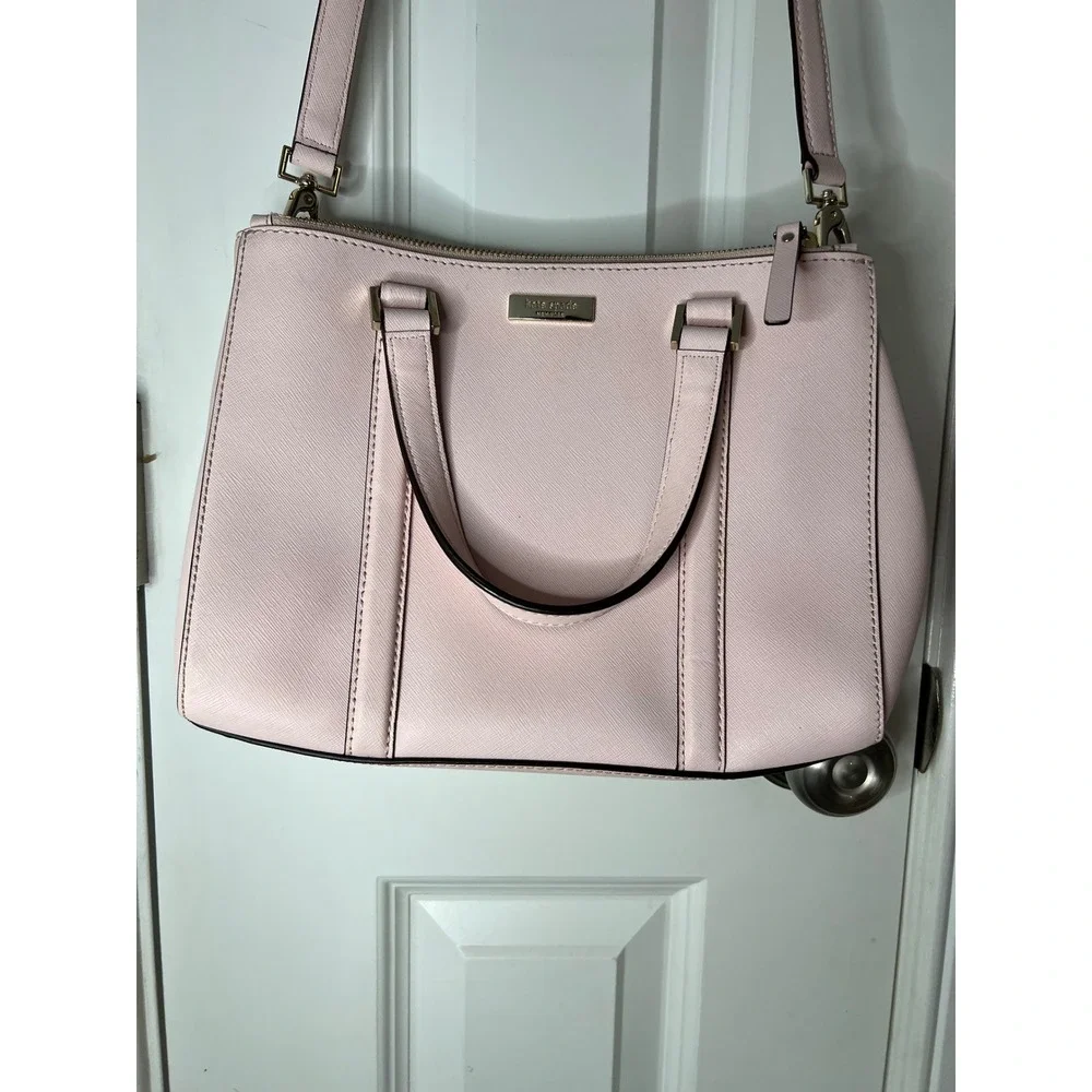 Kate Spade New York Pink Saffiano Leather Satchel Crossbody Bag Gold Hardware